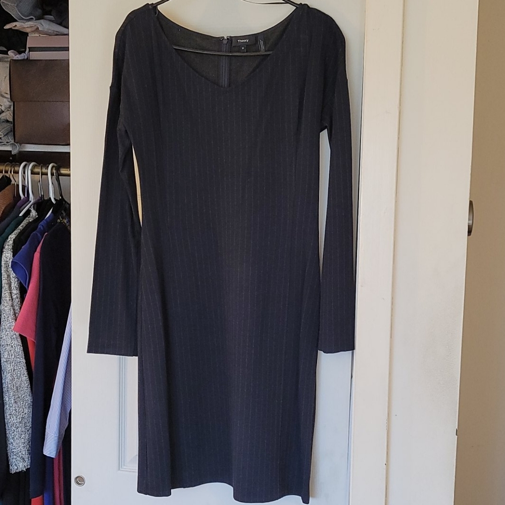 Theory pinstriped long sleeve work dress